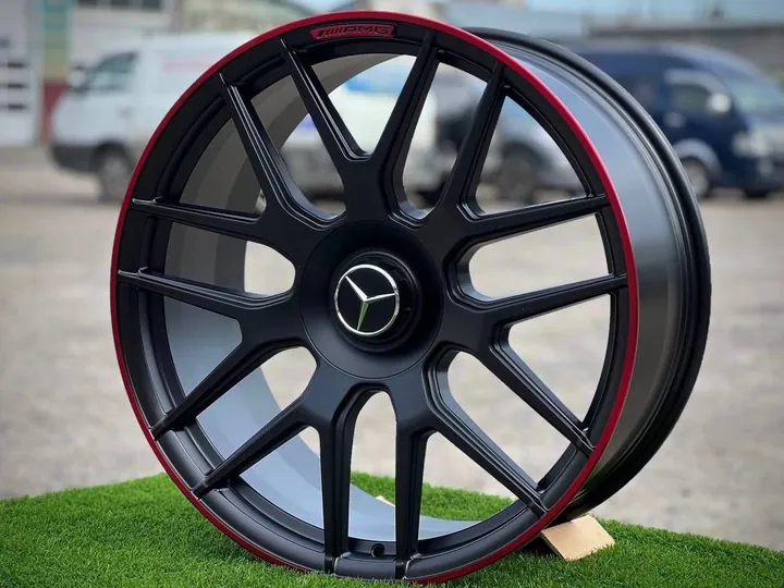 MERCEDES G-CLASS YC095 R21 10J ET26 5x130 DIA84.1 SATIN BLACK RED LIP
