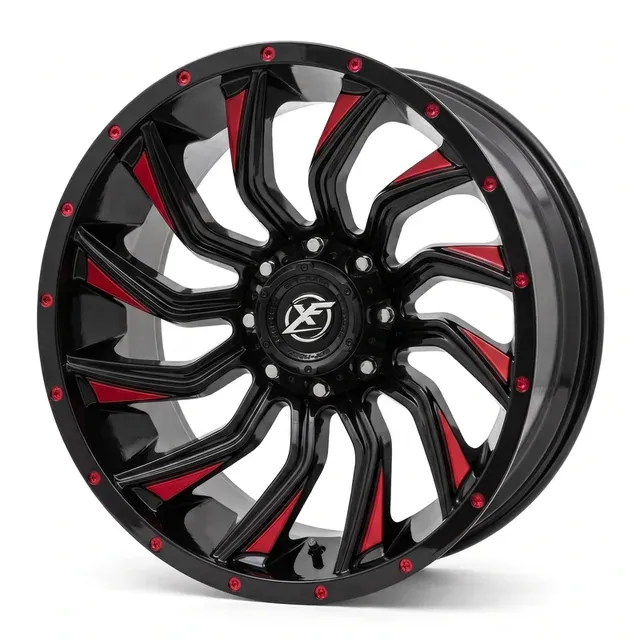 0175 R20 12J 5x114,3 / 5x127 ET-44 ЦО 78,1 BLACK MILLING WINDOWS RIVETS+RED COATING