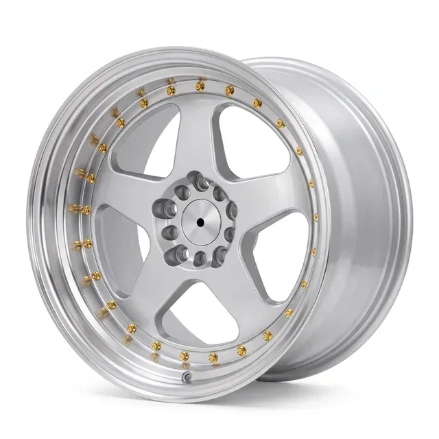 6089R R16 9J ET15 5x100 / 5x114,3 73,1 Silver Polish Lip Gold Rivets