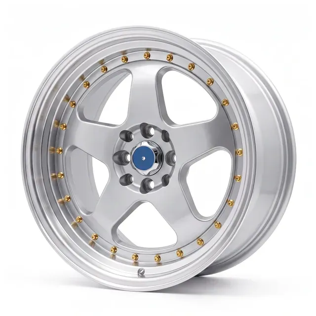 7089R R17 9J ET20 4x100 / 4x114,3 73,1 Silver Polish Lip Gold Rivets