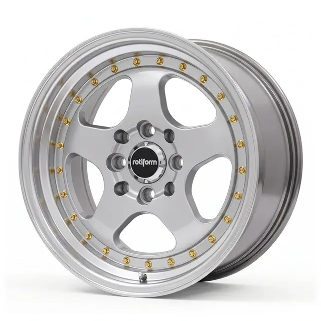 5089R R15 9J ET20 4x100 / 4x114,3 73.1 Silver Polish Lip Gold Rivets
